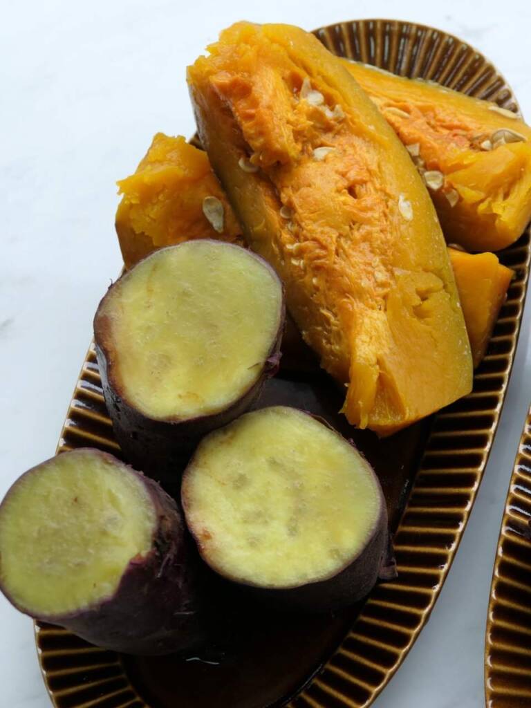 南瓜和地瓜是好的碳水，用小V鍋蒸較不會爛糊